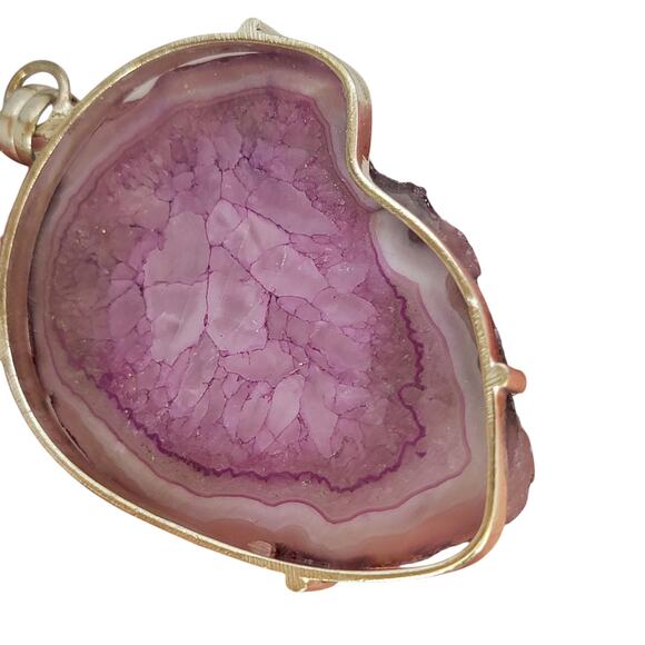 Sterling Silver Purple Agate Pendant – Handmade Geode Slice Necklace - Picture 3 of 16